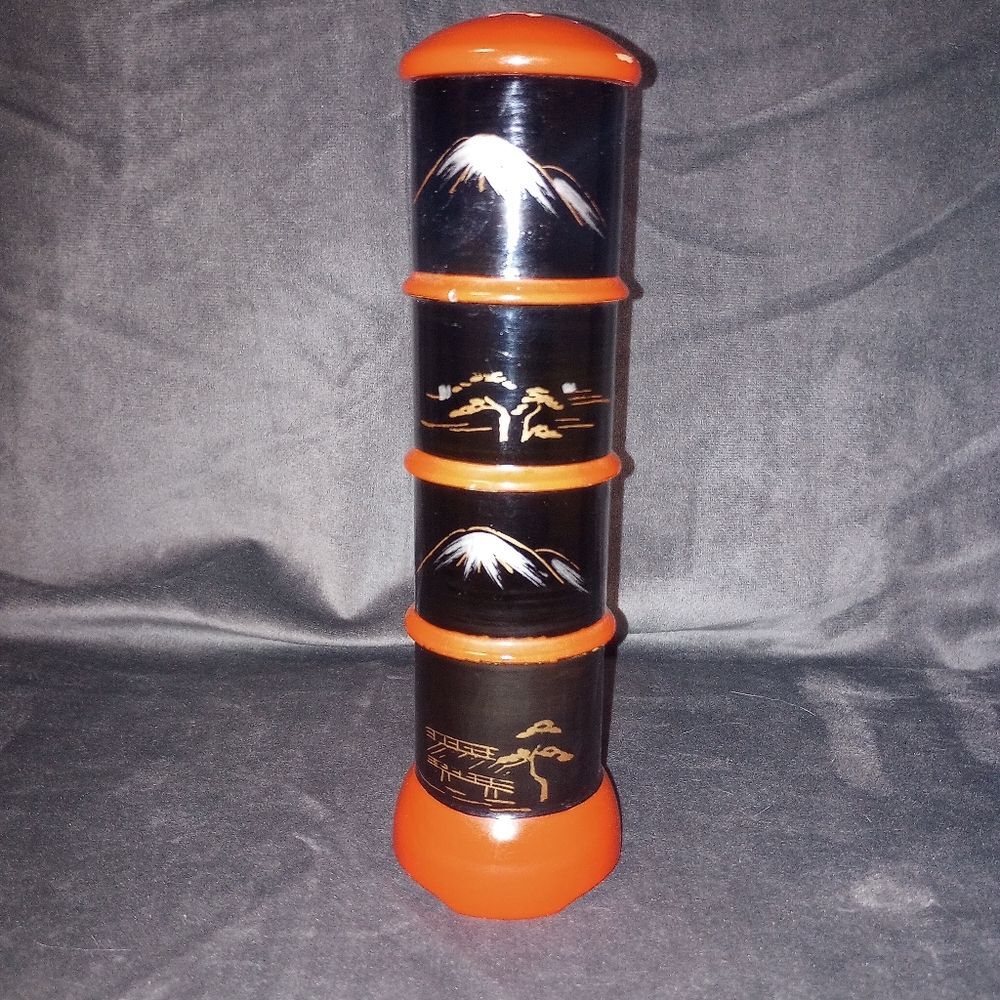 Vintage Orange and Black Painted Laquerwear Pepper Shaker 8 in